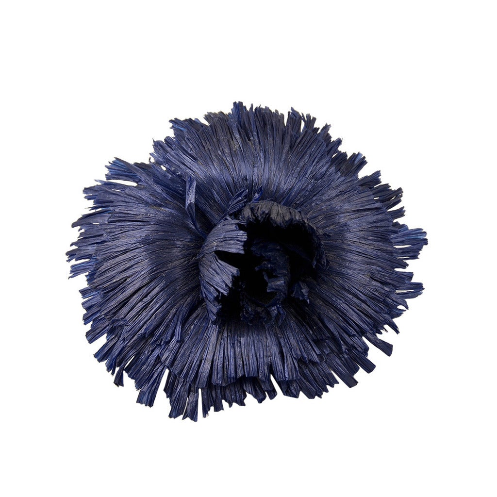 Chanel Blue Staw Flower Brooch For Sale