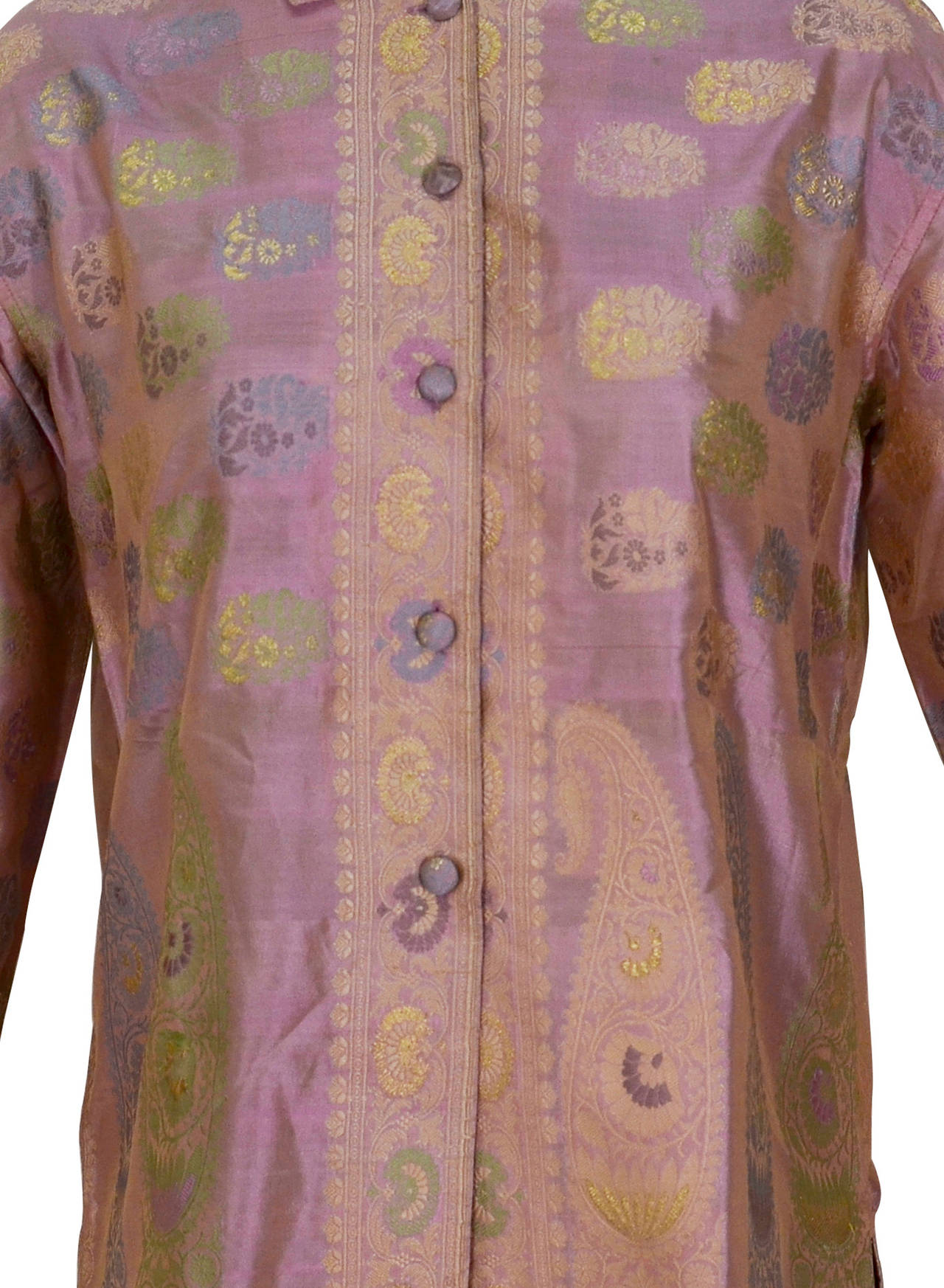Brown Magnificent Virginia Witbeck Silk Paisley Blouse For Sale