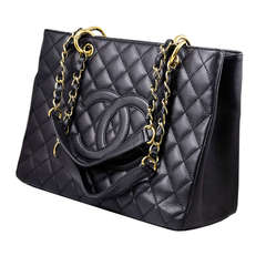 Vintage Chanel Black Caviar GST Grand Shopping Tote Handbag