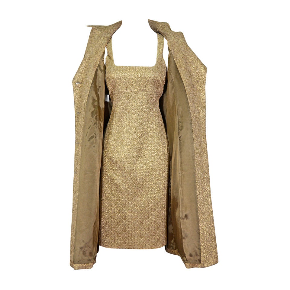 Gorgeous Gold Michael Kors Sleeveless Dress and Matching Coat Ensemble For Sale