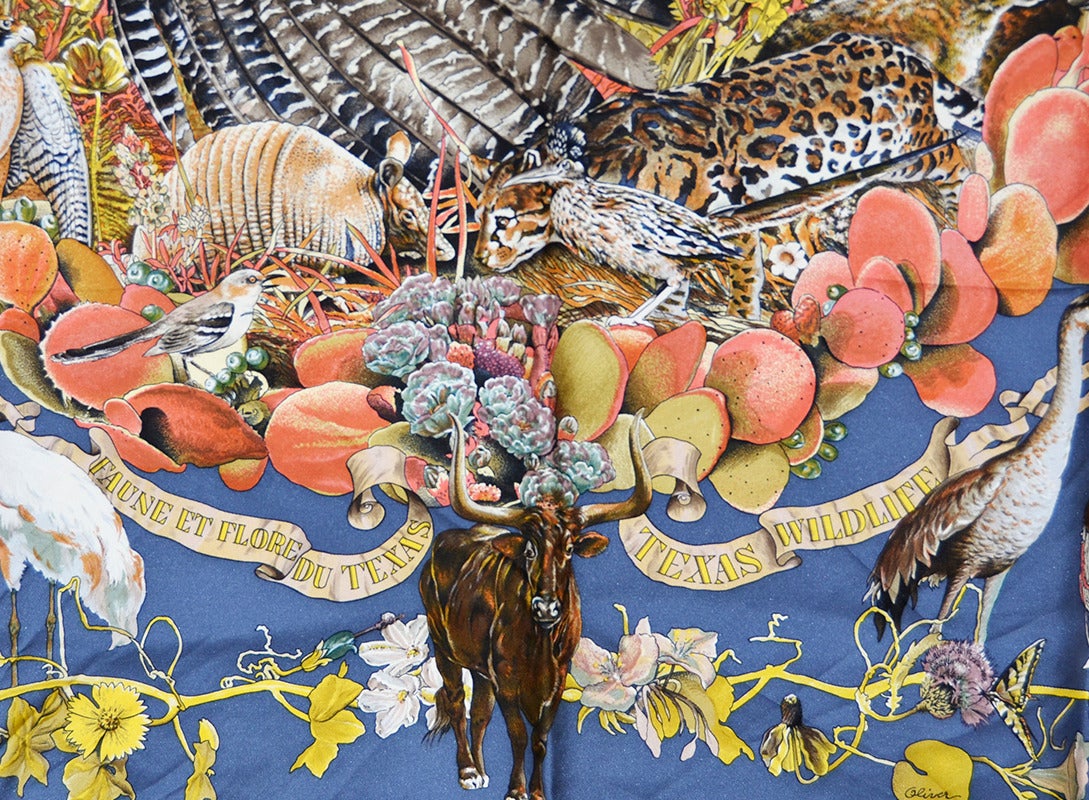 Iconic Hermes Texas Wildlife Scarf In Excellent Condition In Teaneck, NJ