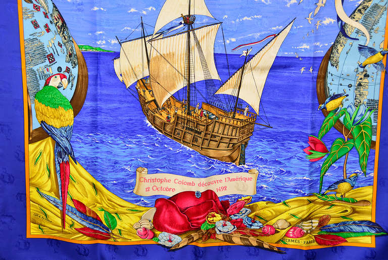 Hermes Silk Scarf of Christopher Columbus Discovers America at 1stDibs