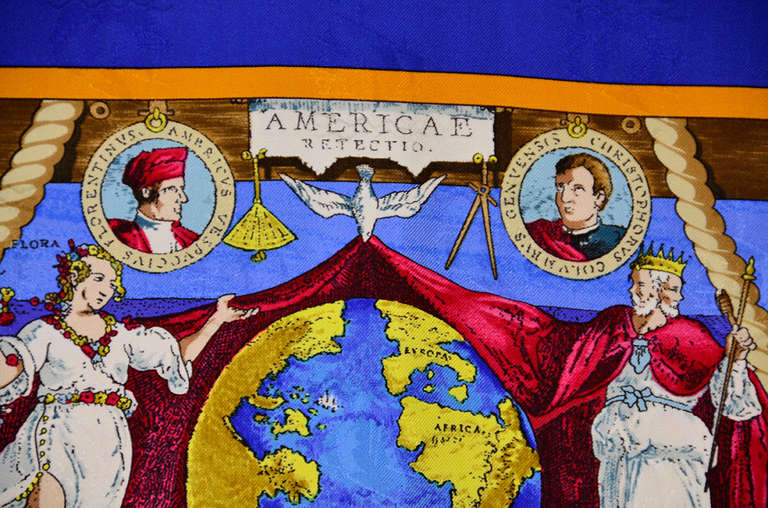 Hermes Silk Scarf of Christopher Columbus Discovers America In Excellent Condition In Teaneck, NJ