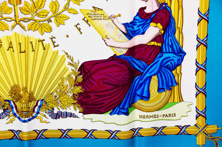 Women's Magnificent Hermes Silk Scarf Republique Francaise Liberte Egalite Fraternite