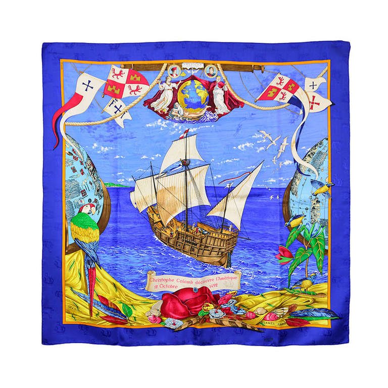 Hermes Silk Scarf of Christopher Columbus Discovers America