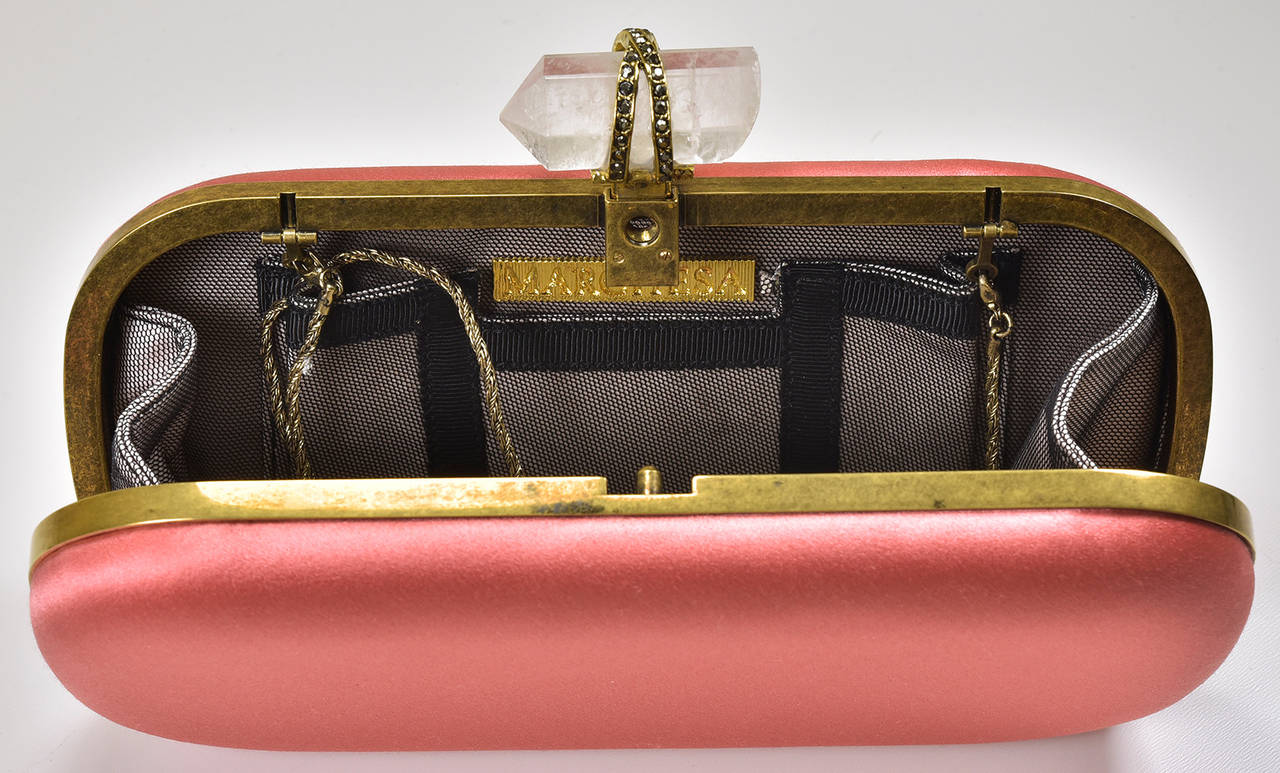 Pink Rare Marchesa Silk Clutch with Rock Crystal Accent Closure For Sale