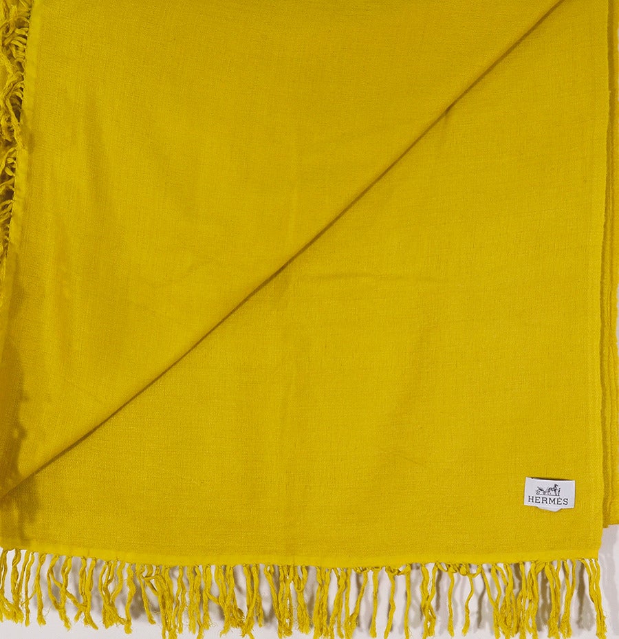 Gorgeous mustard yellow Hermes huge cashmere shawl...perfect for Fall or any other season, in pristine condition.