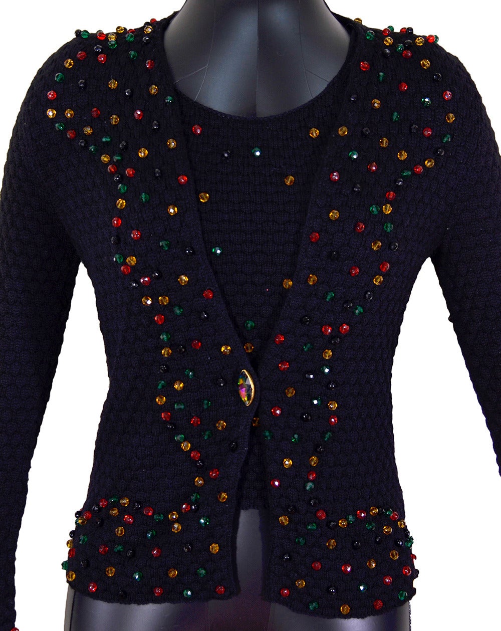 Stunning Yves Saint Laurent YSL Beaded Sweater Set In Excellent Condition For Sale In Teaneck, NJ