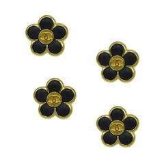 Rare Set of Four Small Chanel Enamel Floral Buttons