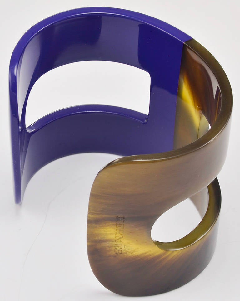Hermes Blue Lacquer and Horn H Cuff