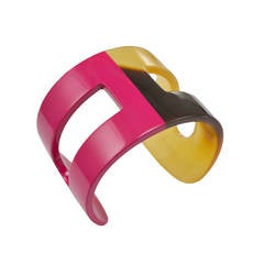 Hermes Fuschia Lacquer and Horn H Cuff