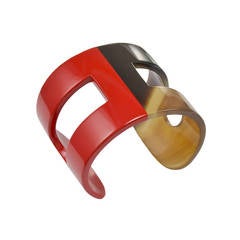 Hermes Red Lacquer and Horn H Cuff