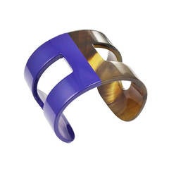 Hermes Blue Lacquer and Horn H Cuff