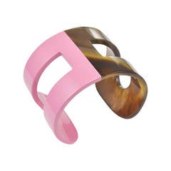 Hermes Pink Lacquer and Horn H Cuff