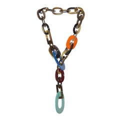 Hermes Horns and Multi Color Lacquer Lariat Necklace
