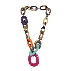 Hermes Horn and Multi Color Lacquer Lariat Style Necklace