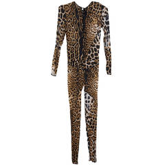 Sexy Tom Ford for Yves Saint Laurent Animal Print Silk Catsuit and Jacket