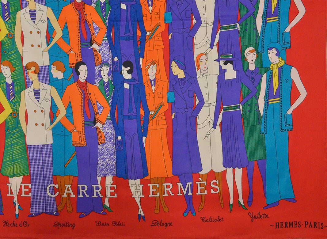 Rare Le Carre Hermes Sportives Silk Scarf In Excellent Condition In Teaneck, NJ