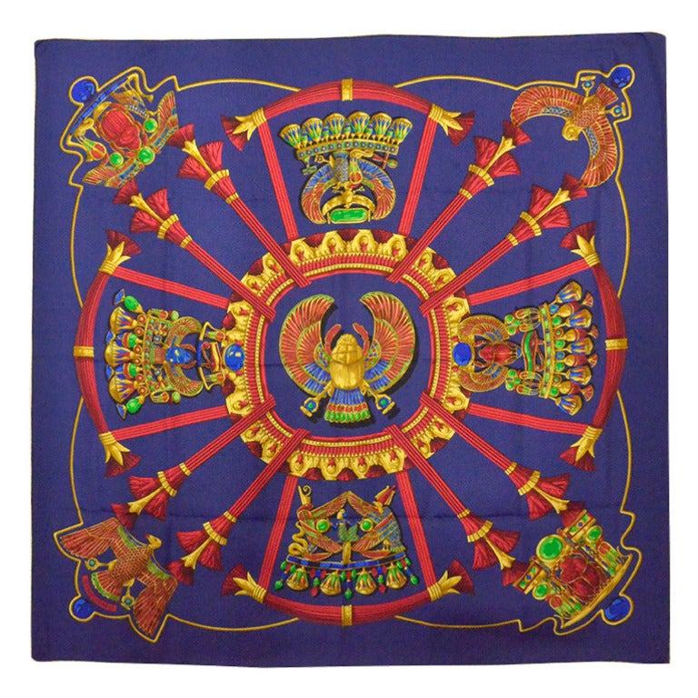 Fabulous Egyptian Hermes Scarab Silk Scarf