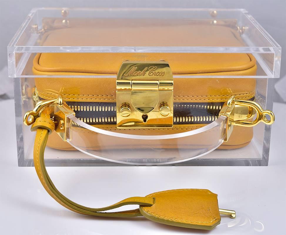 Fabulous Mark Cross Box Plexi Bag with smooth calf honey color pouch. Totally neutral. 7.5