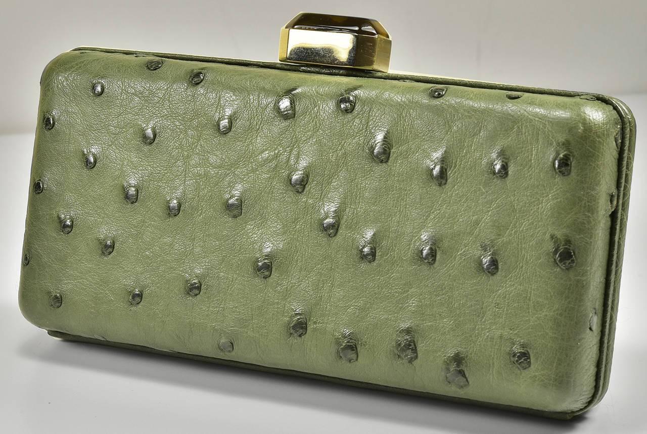 Gorgeous Oscar de la Renta green ostrich clutch in pristine condition.
