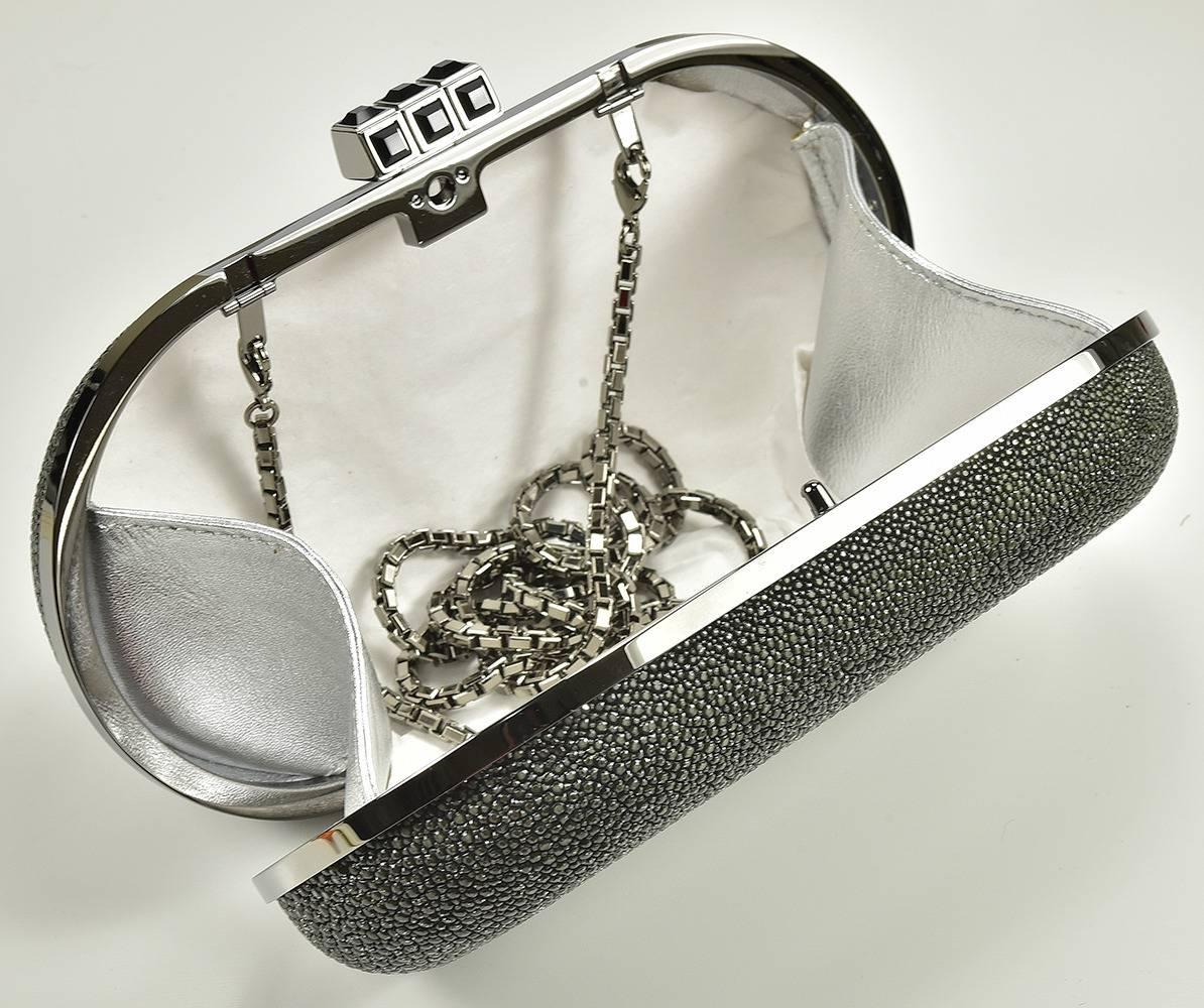 Gray Classic Judith Leiber Black Stingray Clutch For Sale