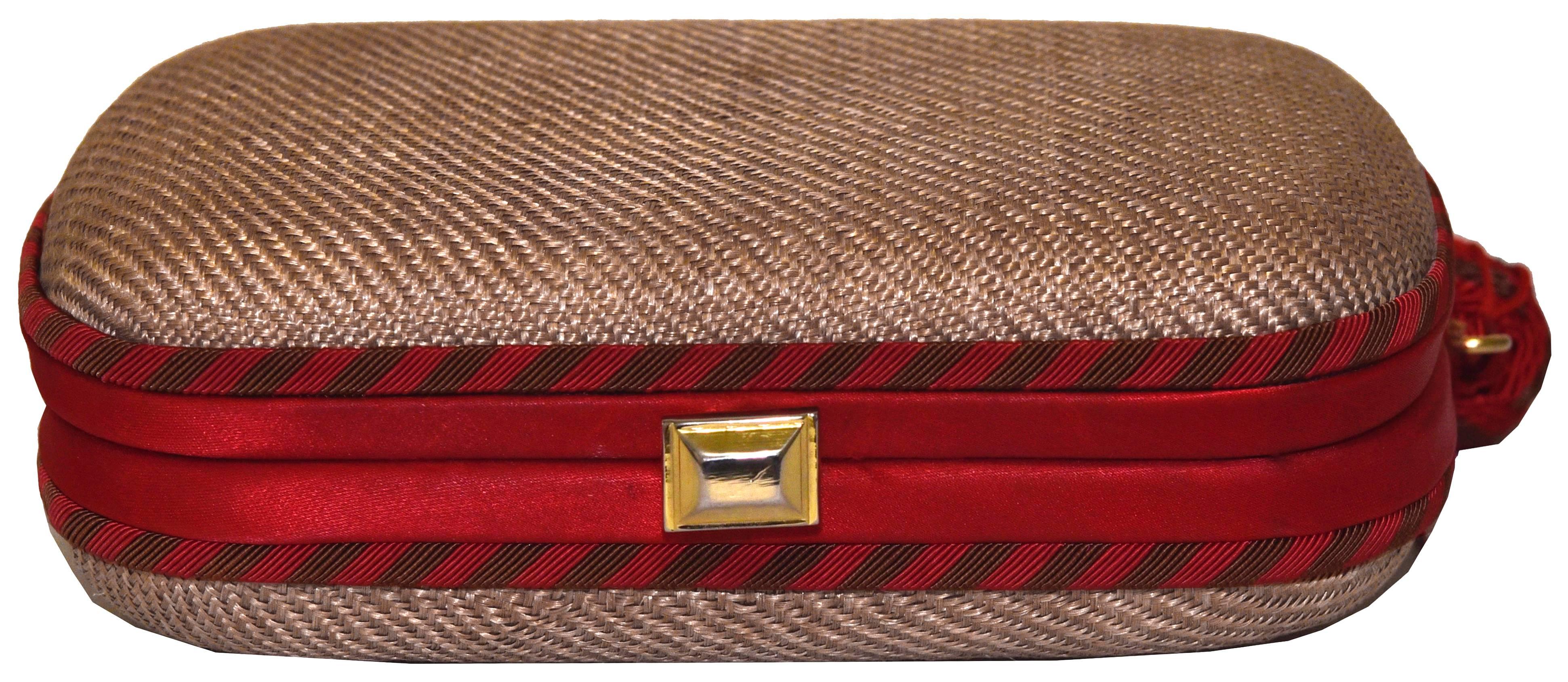 Gorgeous tan Bottega Knot bag with orangy red and black border.  Stunning and in excellent condition. A rare find.