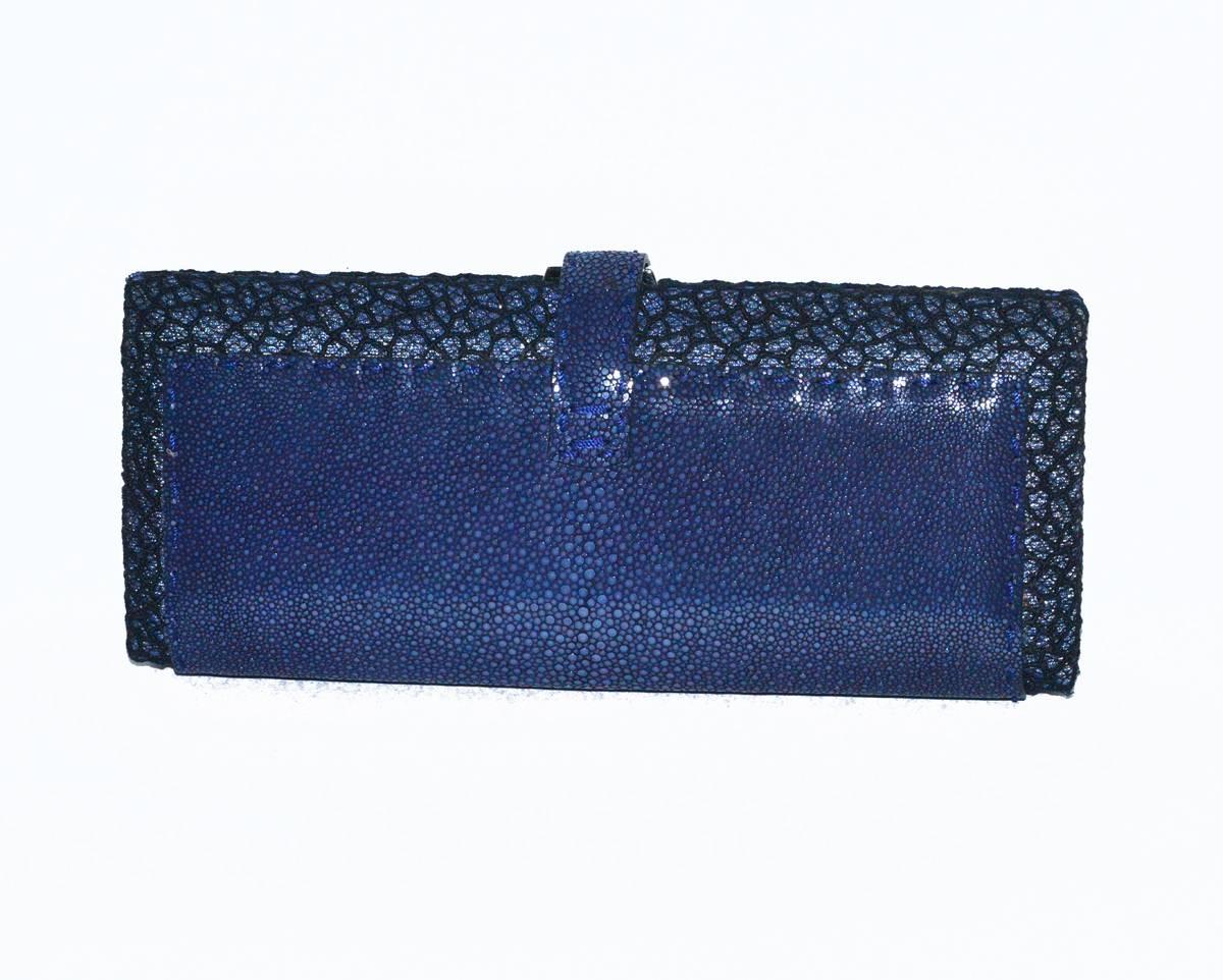 Magnificent, exotic VBH Blue Shagreen Rectangular Compact 1st Ed. 123/300 clutch bag. Handmade in Italy, pristine condition with dust cover.