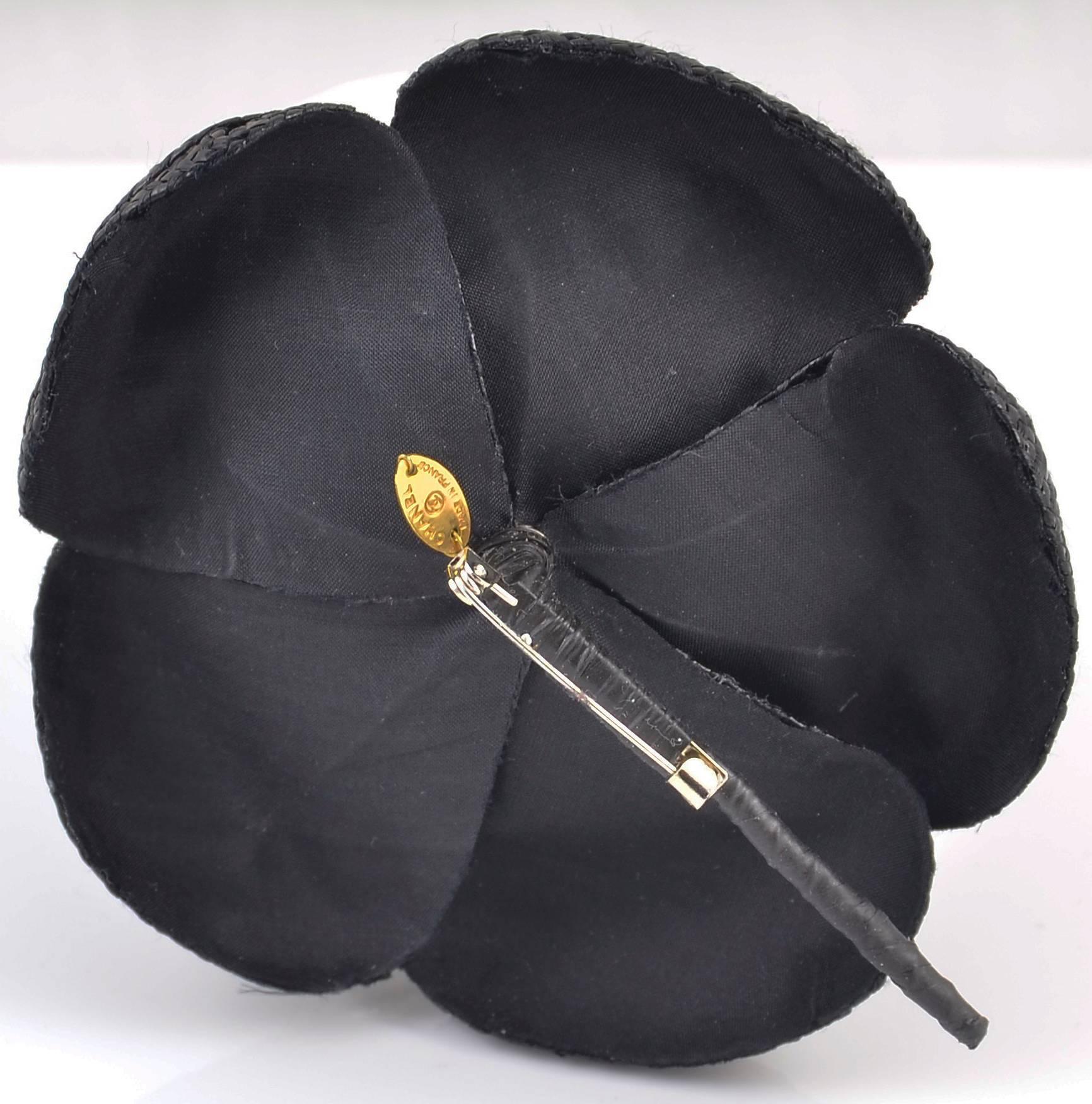 Gorgeous and unusual Chanel woven straw flower, camellia brooch. 