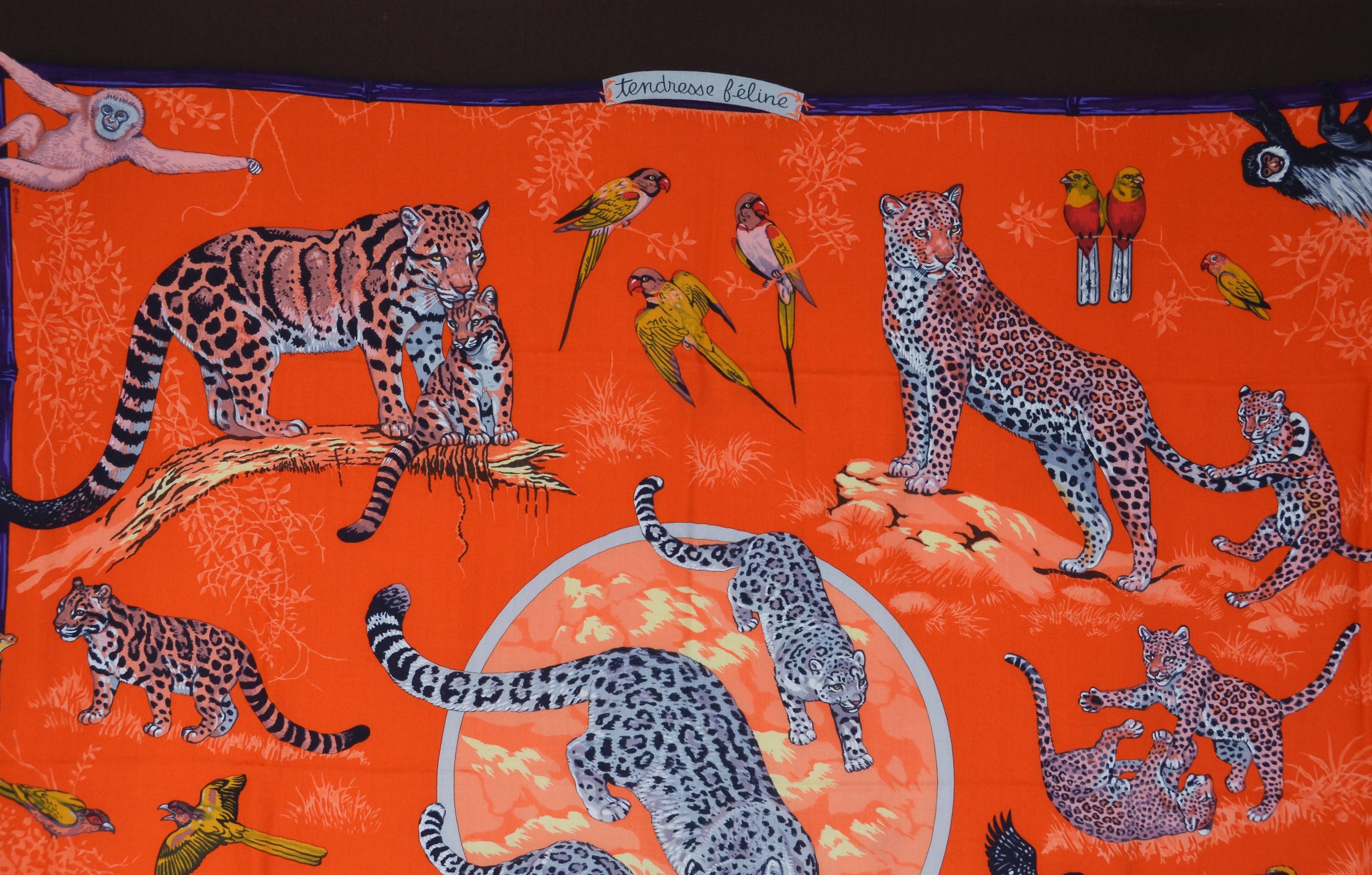 Superbe châle Hermès « Tendresse Feline » en cachemire et soie Excellent état à Teaneck, NJ