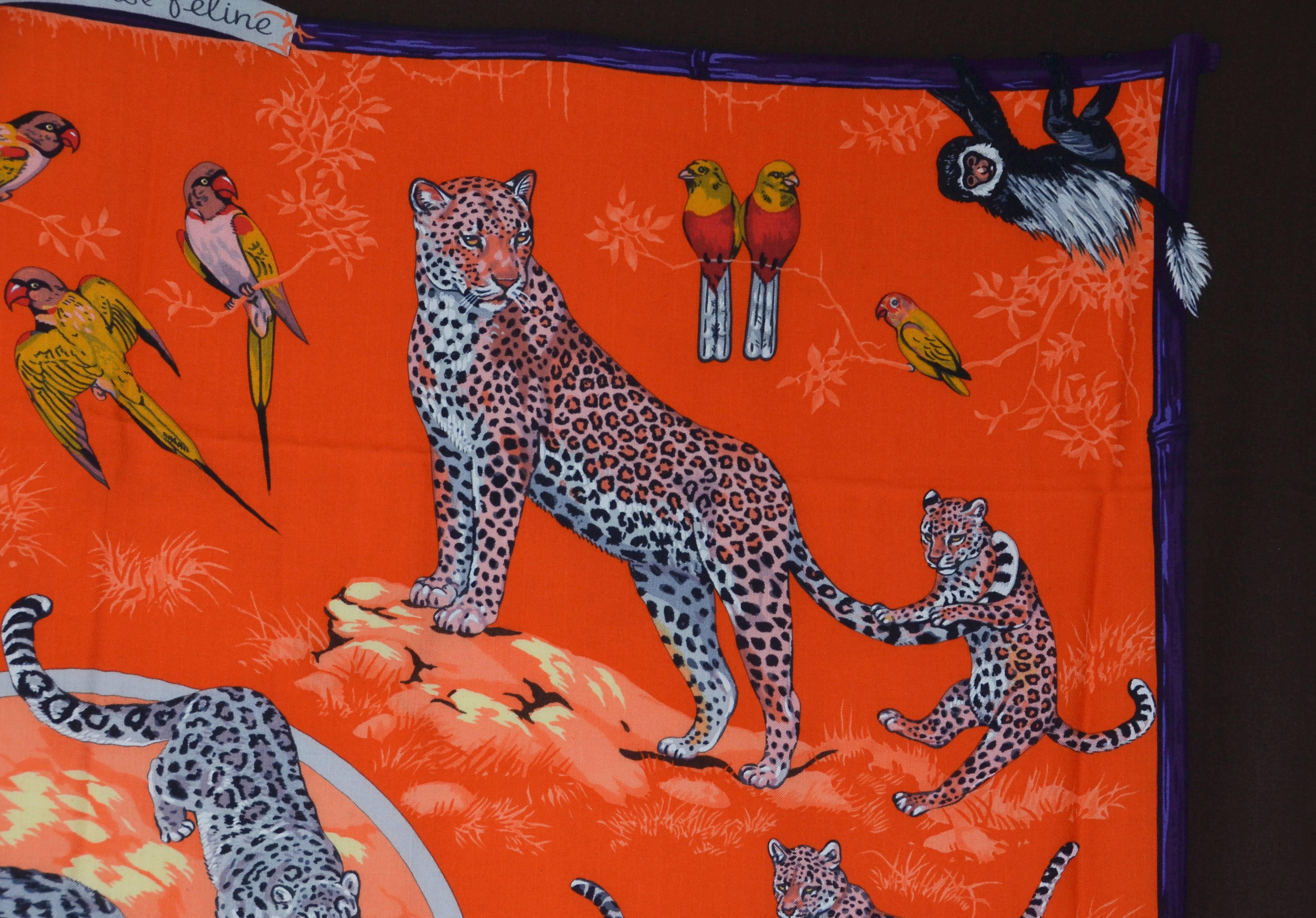  Superbe châle Hermès « Tendresse Feline » en cachemire et soie Pour femmes 