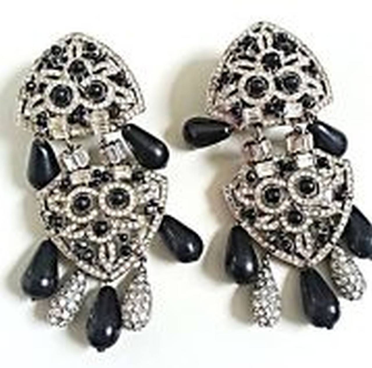 Incredible Vintage 80s Stern Art Deco Silver, Crystal and Jet Earrings For Sale 1
