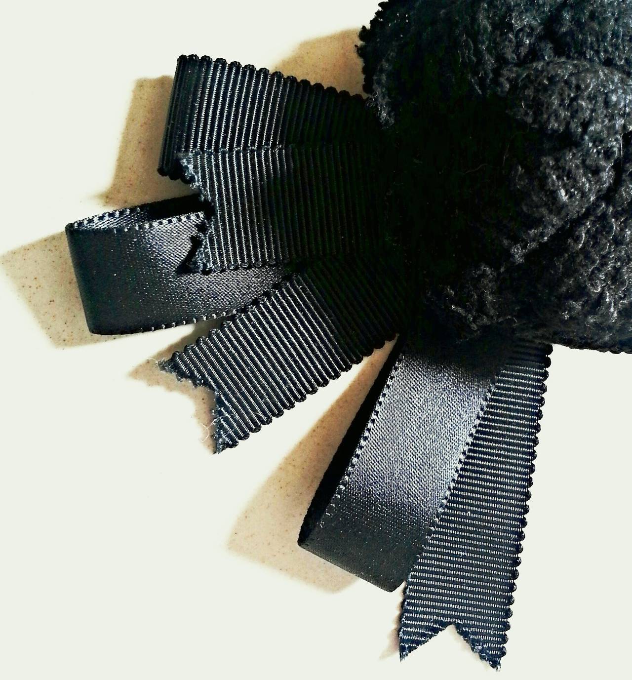 1980s Rare Chanel Tweed Camelia Brooch with Asymmetric Ribbon Design