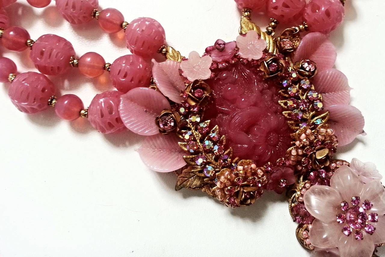 Women's Astounding Vintage Couture Stanley Hagler Shades of Rose Baroque Necklace