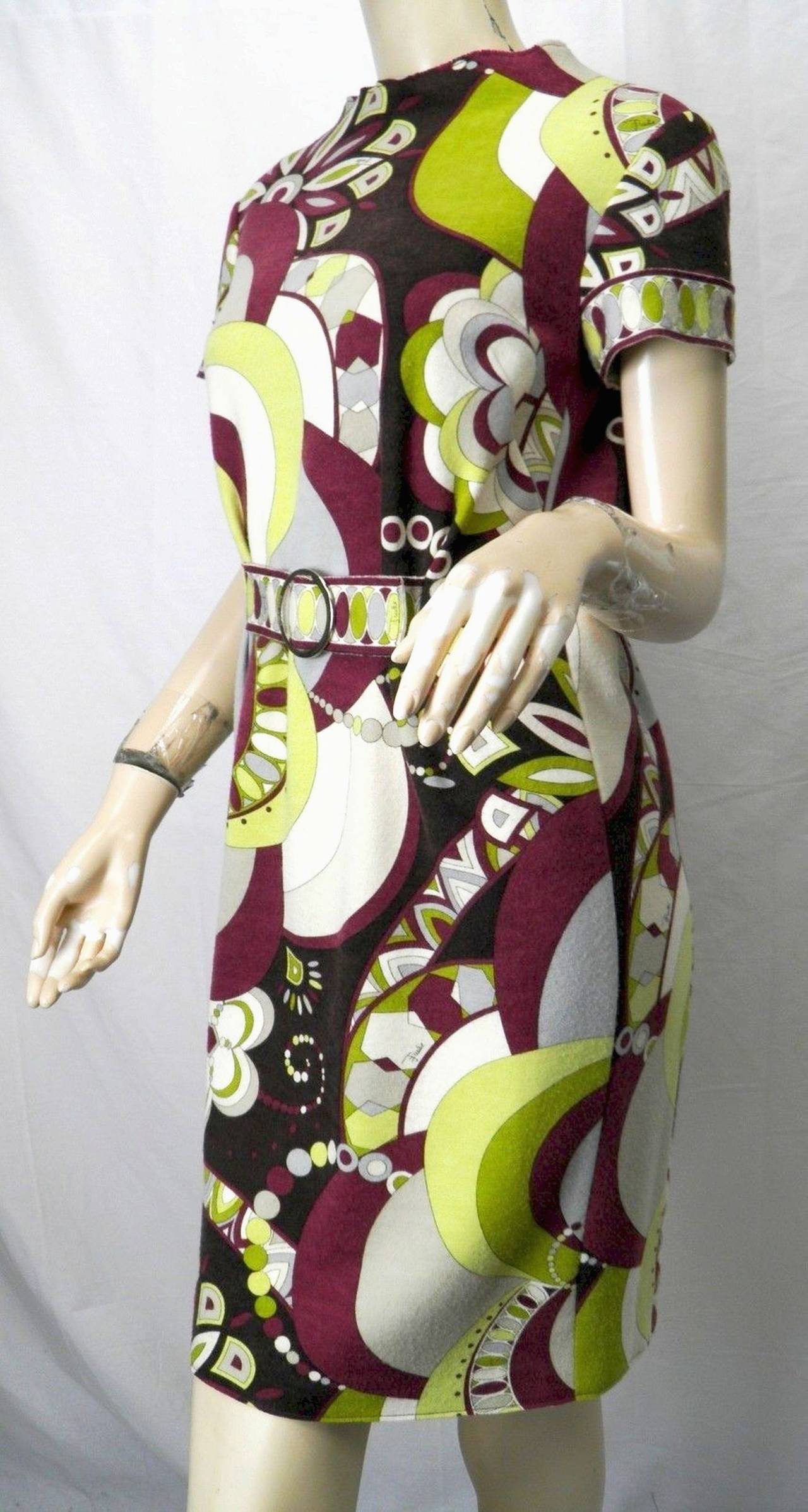 1990s Emilio Pucci Haute Couture Wool Silk Mod Dress with Belt Detail For Sale 1