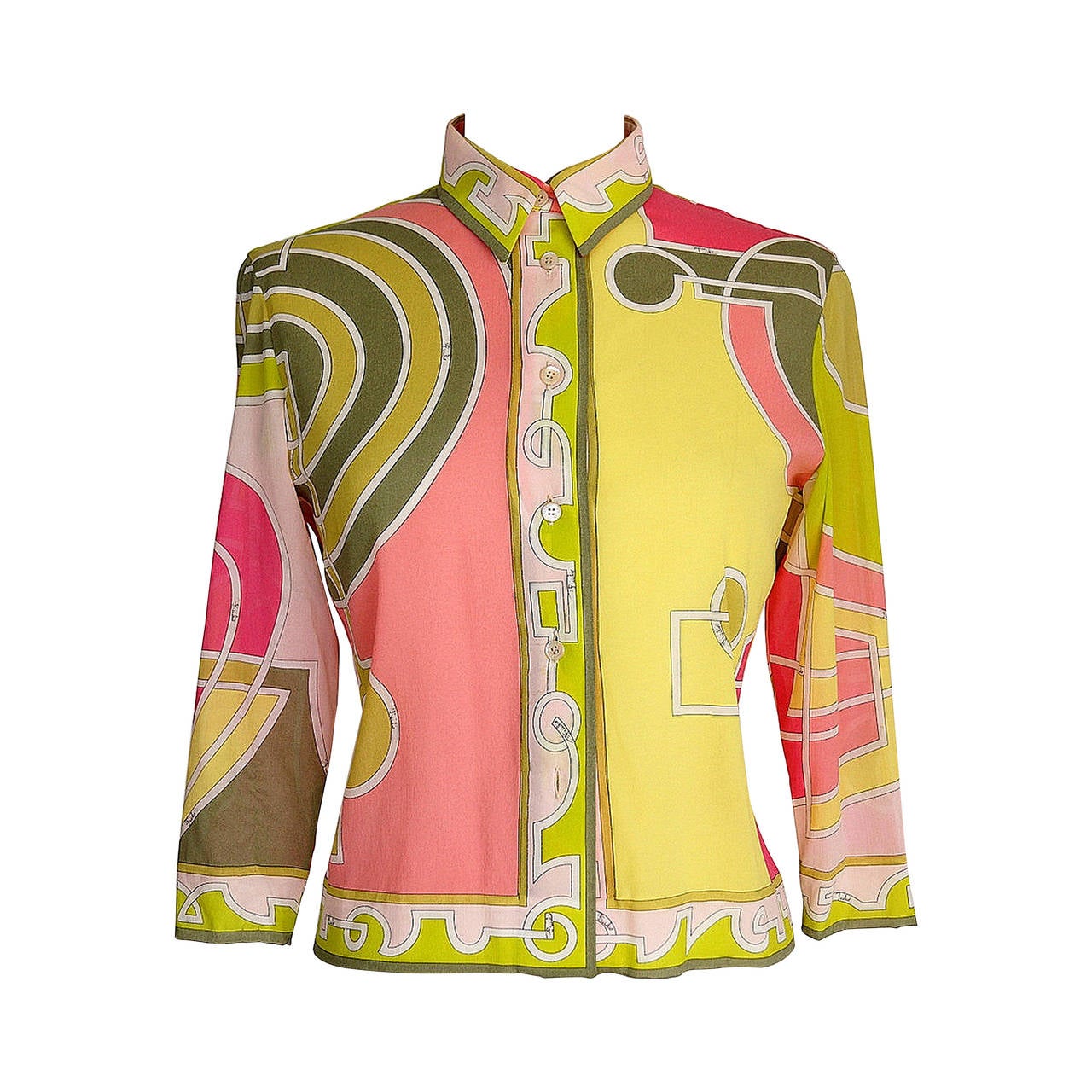 Late 1960s or Early 1970s Rare Iconic Emilio Pucci Silk Blouse For Sale