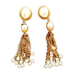 1960s Kenneth J Lane Gold Pearl Tassel Earrings - gift from Elizabeth Taylor