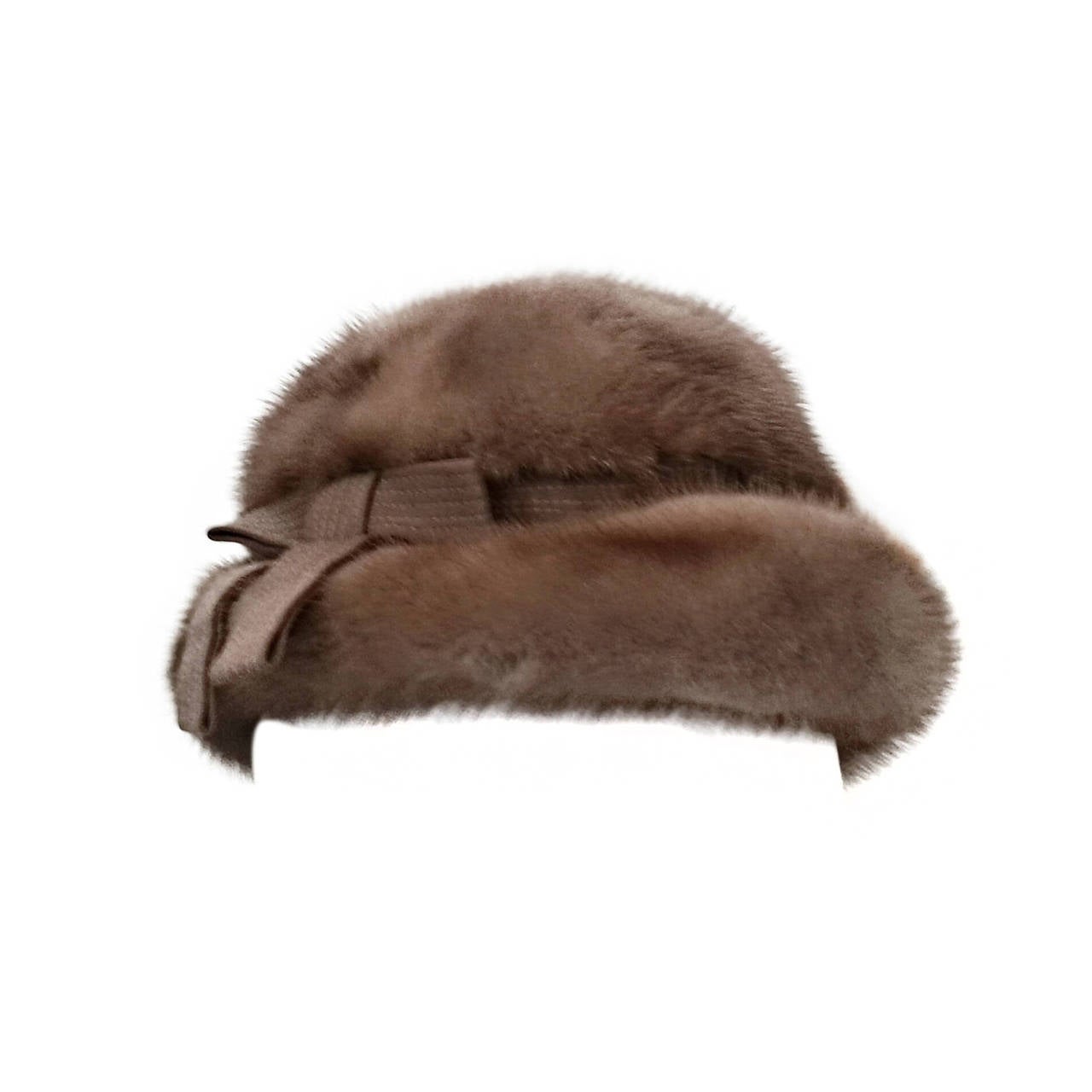 Late 1950s Christian Dior Brown Mink Hat with Silk Bow Detail For Sale
