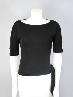 Late 1960s or early 70s Couture Emilio Pucci Black Silk Slashed Tie Top