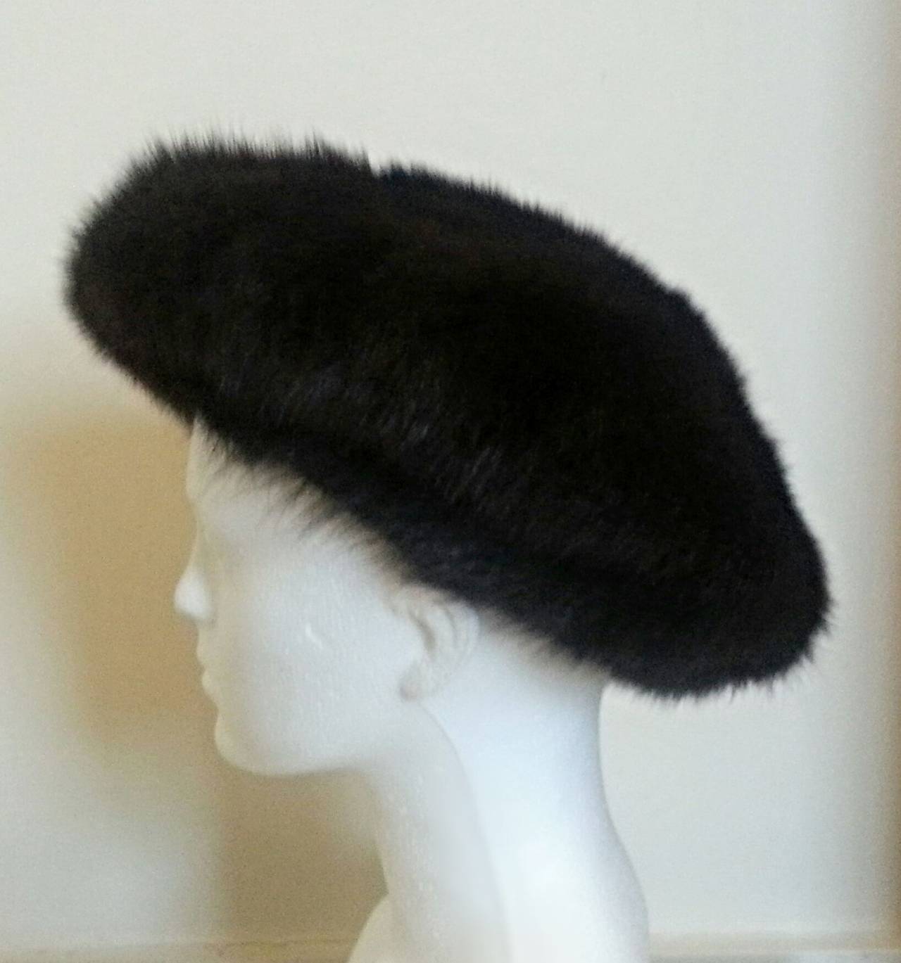 Women's Wonderful and Rare 1980s Chanel Mink Beret Hat with detachable Satin Bow
