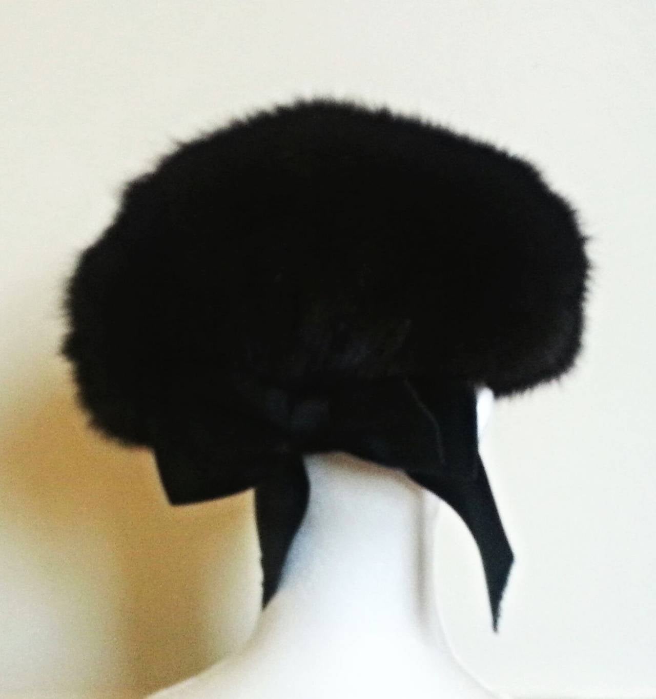 Wonderful and Rare 1980s Chanel Mink Beret Hat with detachable Satin Bow 1
