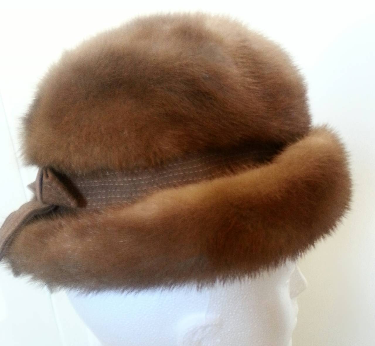 Late 1950s Christian Dior Brown Mink Hat with Silk Bow Detail For Sale 1