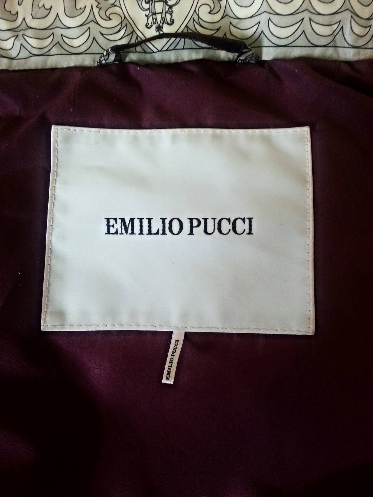 Rare Emilio Pucci Blue and Burgundy Silk Down Jacket with Fox Fur Hood 6