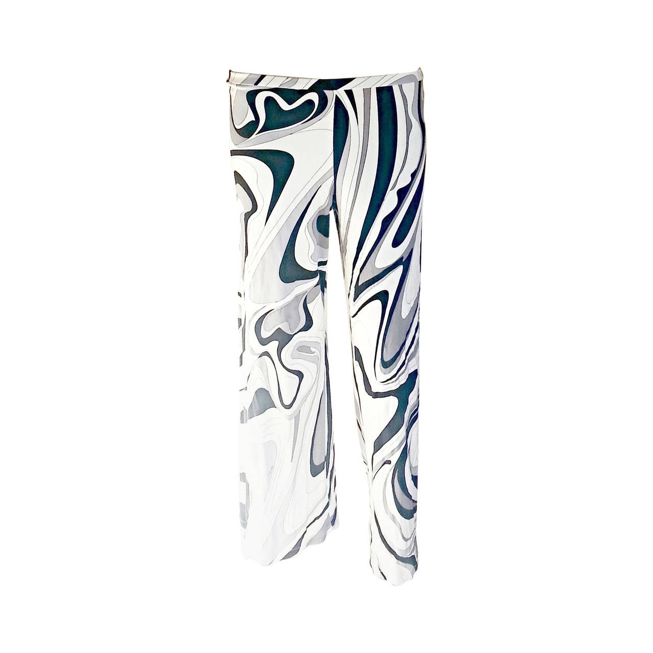 Late 1960s or early '70s Emilio Pucci Black & White Silk Palazzo Pants For Sale