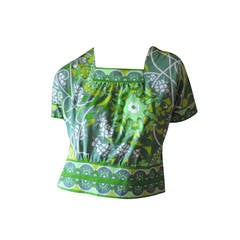 Museum Quality 1950s Emilio Pucci Green and Yellow Silk Crop Top