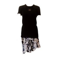Vintage  1990s Chanel Black and White Silk Top and Adjustable CC Logo Skirt 