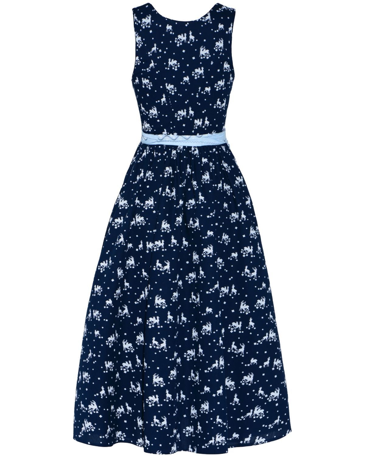 Women's Navy Blue Cotton Silk Dirndl Dress with Pale Blue Apron by Lodenfrey of Munich For Sale