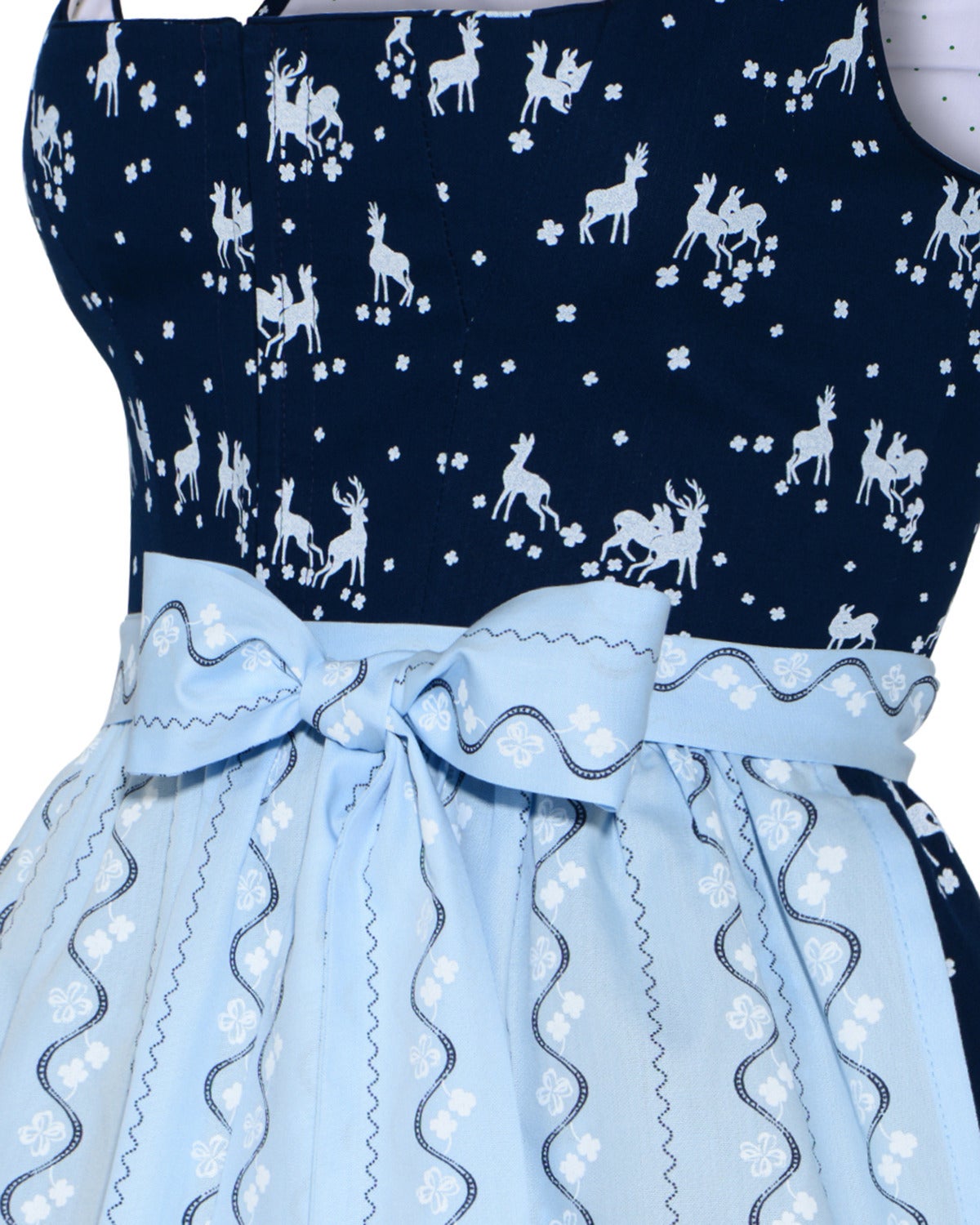 Navy Blue Cotton Silk Dirndl Dress with Pale Blue Apron by Lodenfrey of Munich In New Condition For Sale In London, UK