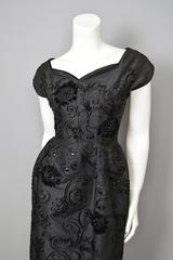 1950s Demi-Couture Adele Simpson Beaded Black Silk Cocktail Dress
