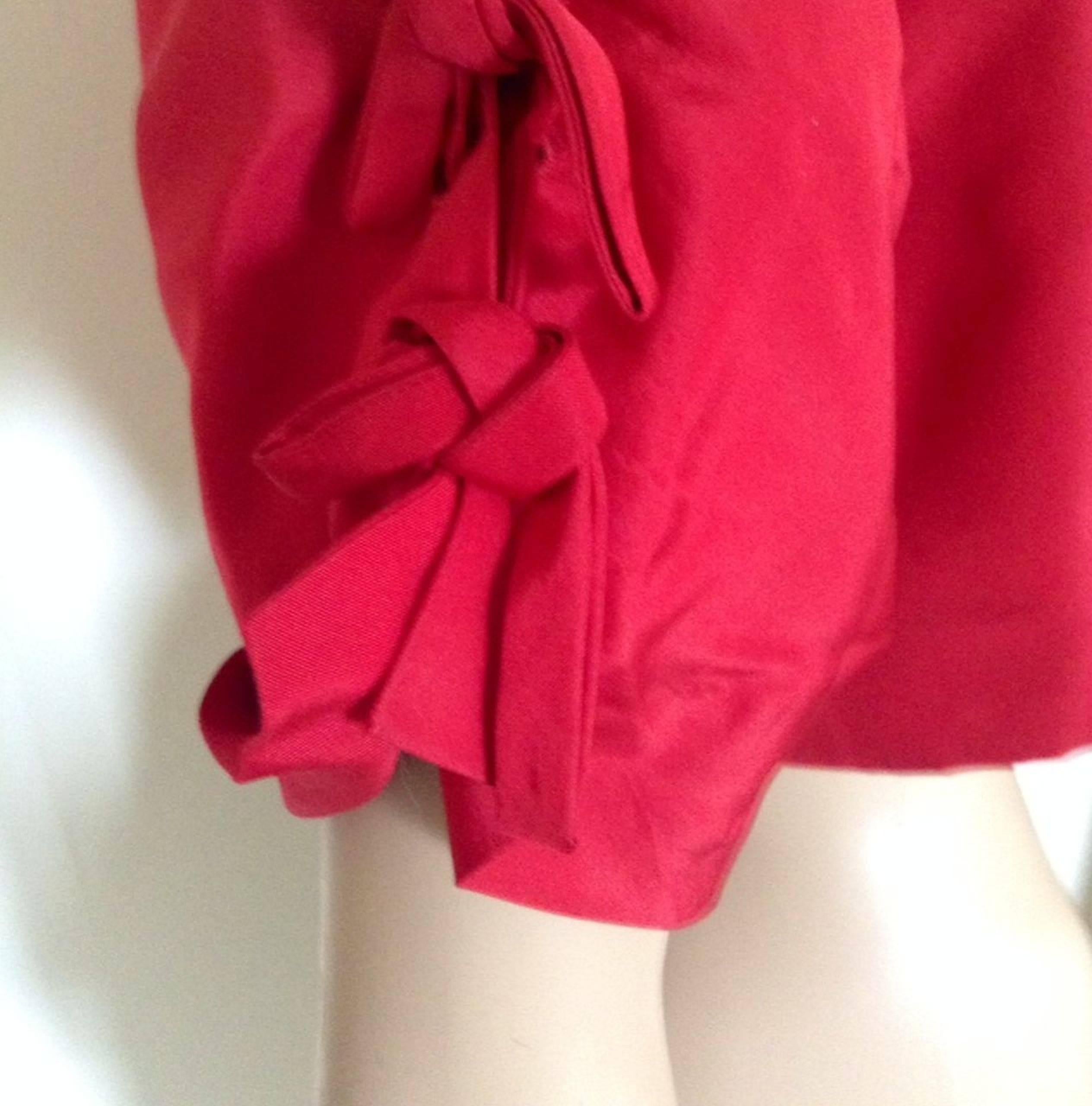 Women's 1953 Christian Dior Red Silk Bolero Jacket with Bow Details For Sale
